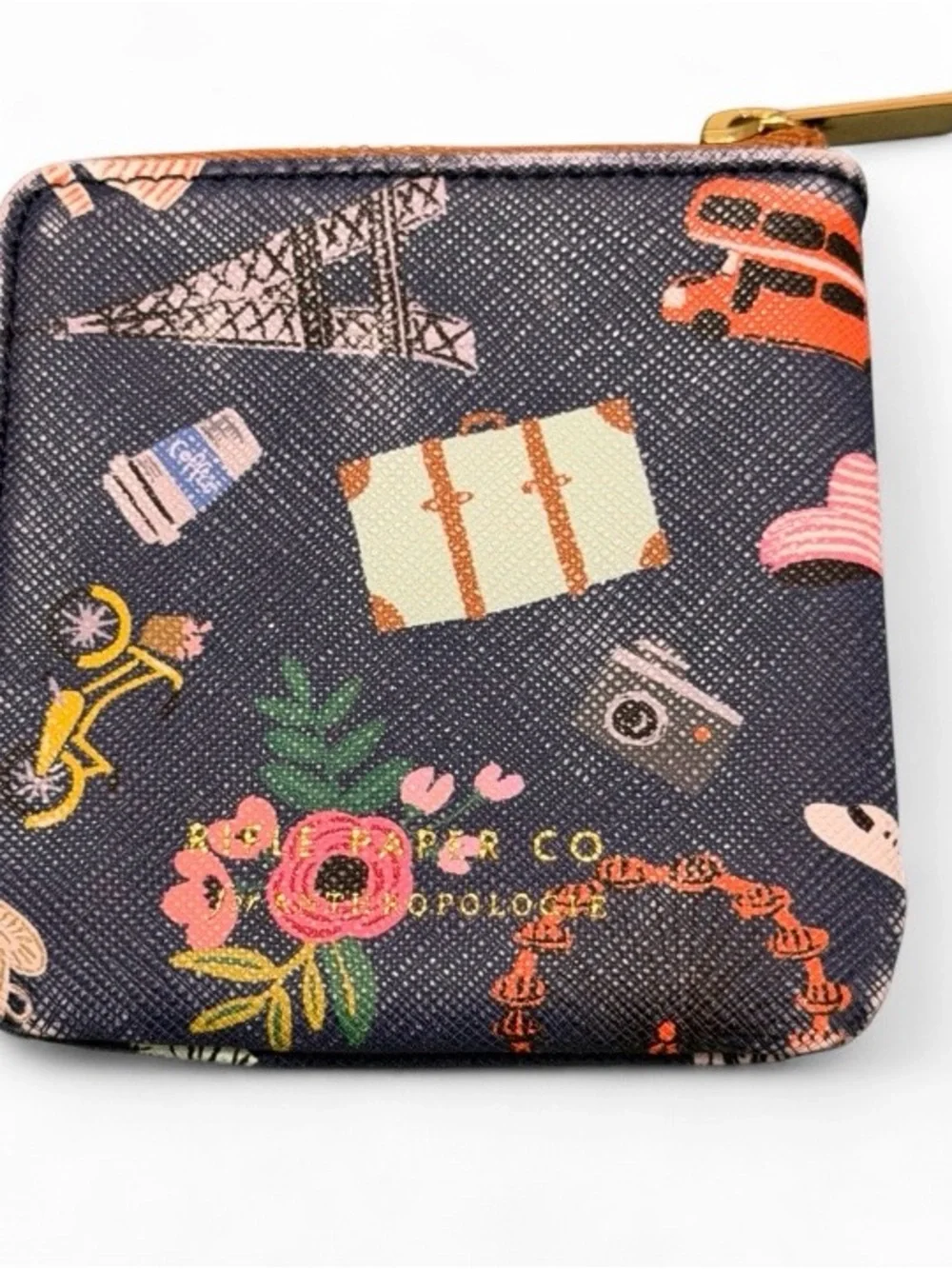 Rifle Paper Co x Anthropologie Travel Icons Coin Pouch Rare Discontinued TRAVEL